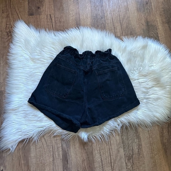 PRINCESS POLLY Open Road Denim Paper Bag Shorts In Washed Black - Picture 5 of 5